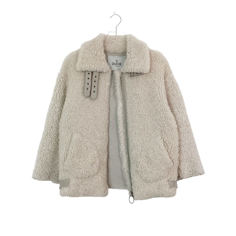 Ducie London Shearling Aviator Jacket Ivory Wool Leather Size 38 M - Picture 11 of 13